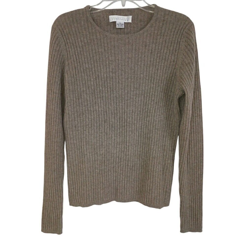 Collection Fifty Nine Sweater Womens Large Cashmere Beige Round Neck Ribbed Luxe